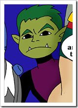 Hot Gizmo with open mouth grab Beast Boy before getting stuffed hardly